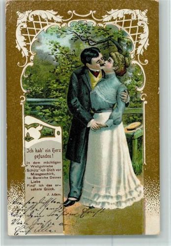 1904 Serie - Ich hab ein Herz gefunden - inniger Kuss, Jugendstil Ornamente AK