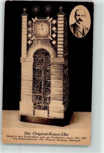 Strasburg Original-Kunst-Uhr aus Strohhalmen von Otto Wegener