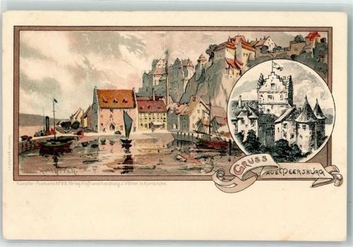 Meersburg Seepromenade mit Burg Meersburg sign. K.Mutter