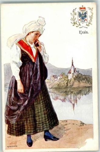 Tracht Krain Wappen Trachten Slowenien Künstlerkarte