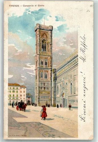 50100 Firenze 1909 Lithographie / Künstlerkarte Campanile di Giotto sign. Tensi