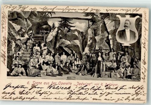 Nr. 6 Scene aus der Operette Jadwiga von Dellinger Bühnenbild mit Darsteller