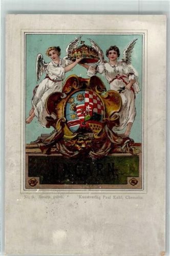 Wappen Ungarn Engel No. 9 Paul Kohl Chemnitz Lithographie