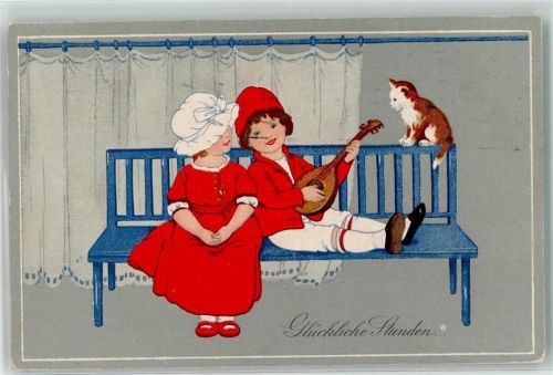 1919 Kinder Katze Mandoline Glückliche Stunden Serie 2245