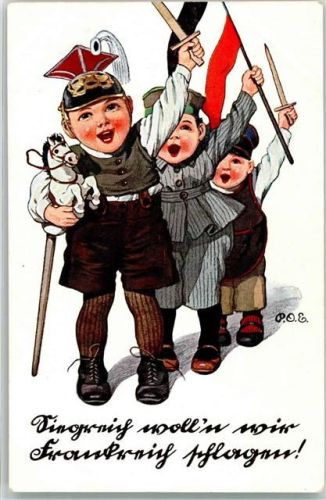 Kinder in Uniform spielen Krieg WK I Siegreich wollen wir Frankreich schlagen