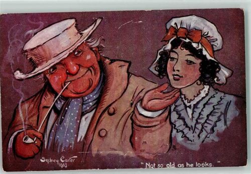 sign.Carter Sydney Pfeife Not so old as he looks Tucks Oilette Brown Papers Serie 1740 Humor Künstlerkarte