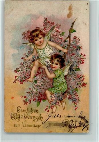 Namenstag- kleine Engel mit Blüten AK