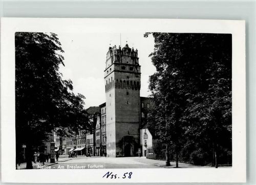 Neisse Nysa FOTO KEINE AK Breslauer Torturm oder Weißer Turm Litfaßsäule