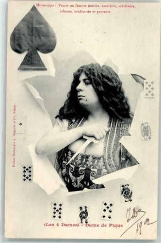 1902 Phototypie Bergeret Pik Dame durchbrochene Papierwand