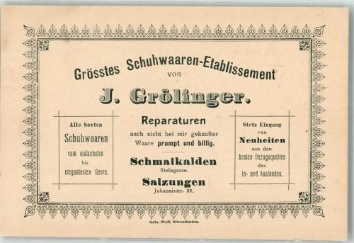 Schmalkalden 1899 Geschäft J.Grölinger Steingasse