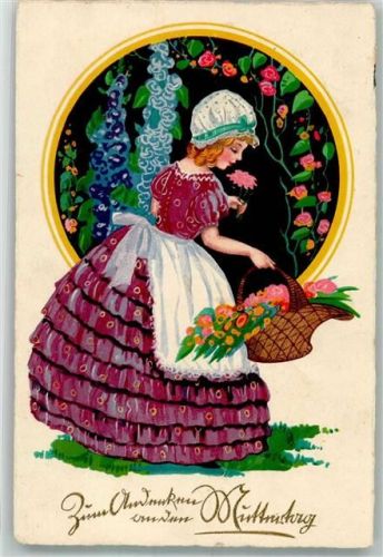 1932 Kind mit Haubenmütze sammelt Rosen
