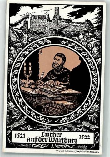 O5900 Eisenach , Thür Luther Gedächtnis Feier 1921 SST Der Dorfstand der Wartburgstadt sign. Josef Sattler Luther Künstlerkarte