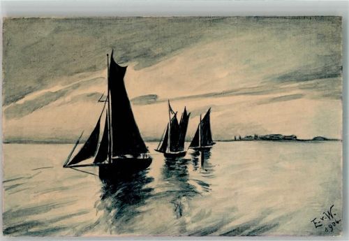 Segelboote sign. E.v.W. Handgemalt 1906