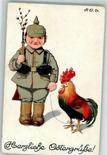 1915 Kind in uniform , Hahn Ostern WK I Heliocolorkarte Zieher, Ottmar