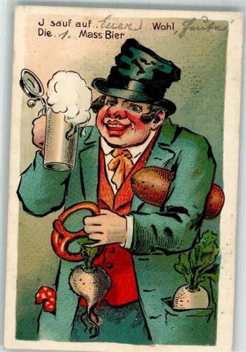 1903 Trinker Bierkrug Radi Brezel Humor