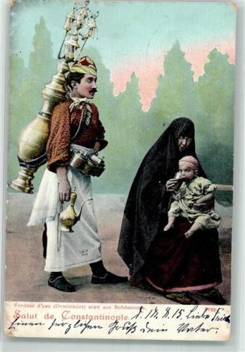 Konstantinopel 1915 Tracht Wasserverkäufer Frau Kind Feldpost WK I