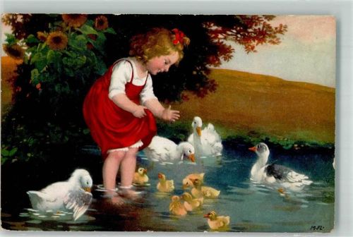 1928 Meissner u. Buch Nr. 2751 Kind mit Enten und Küken