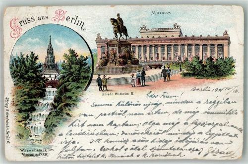 Kreuzberg 1901 Lithographie Wassersturz im Victoria Park Museum Friedrich Wilhelm III.