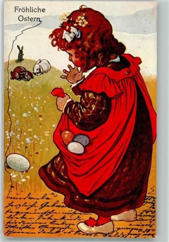 1905 Kind sammelt Eier in ihrer Schürze