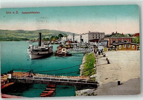 Linz 1927 Dampfschiffstation Landungsbrücke Binnendampfschiff