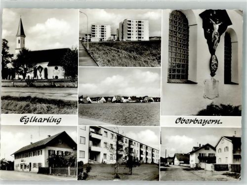 85614 W8011 Eglharting 1969 Foto AK Kirche Hochhäuser Gasthaus