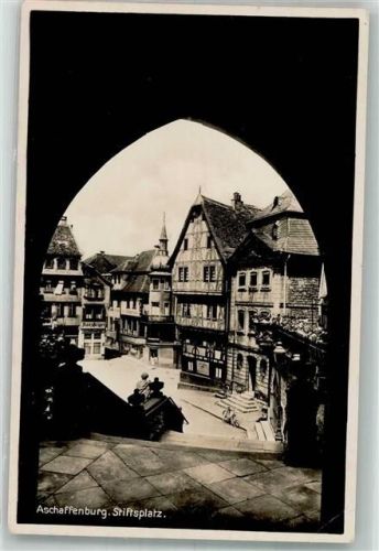 Aschaffenburg 1933 Stiftsplatz Bahnpost Berlin-Frankfurt (Main) Zug 45