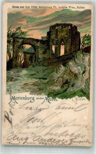 Zell 1902 Lithographie sign.. Biese C. Marienburg an der Mosel