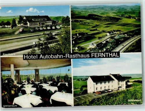 Fernthal Hotel Autobahn-Rasthaus Fernthal Rasthaus Gästehaus Innenaufnahme Speiseraum Luftaufnahme 4-Bildaufnahme