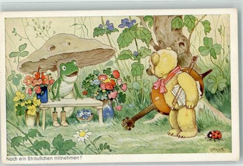 Teddybär Frosch vermenschlicht Marienkäfer Pilz