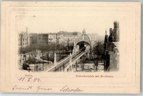 10115 W1000 Schöneberg 1904 Prägedruck Nollendorfsplatz Straßenbahn Hochbahn Foto-AK
