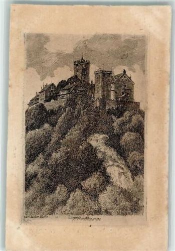 O5900 Eisenach , Thür Die Wartburg sign. C.Jander Radierung Prägedruck