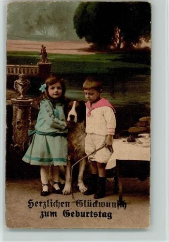 Geburtstag - 1918 Kinder mit ihrem Hund und Peitsche