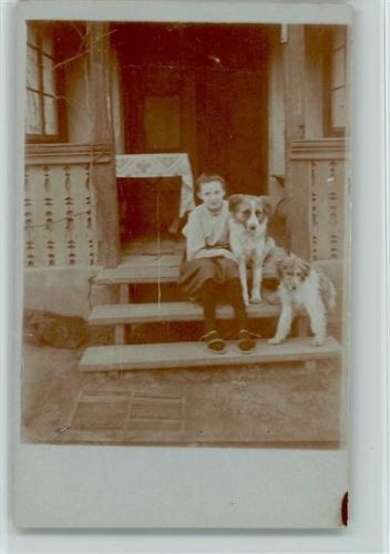 Vor der Haustür - Mädchen mit ihren Hunden Foto ca 1926 AK