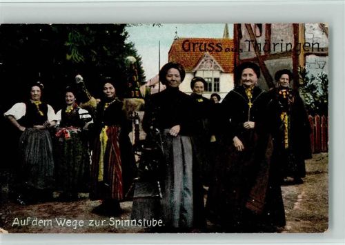 Frauen auf dem Wege zur Spinnstube - Trachten aus Thüringen 1912 AK