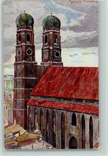 München Frauenkirche sign. Richard Wagner Aquarell-Serie München No. 26