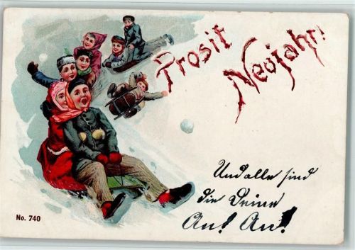 1902 Kinder rodeln den Berg herunter - Neujahr