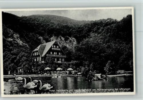 Uftrungen Hotel Heimkehle mit Landschaftsbild am Höhleneingang Schwäne