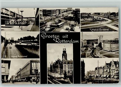 Rotterdam Lijnbaan Ingang Autotunnel Hoogstraat Pleinwag Raadhuis Viaduct Gordelweg Blaak Schiedamse weg Mehrfachaufnahme