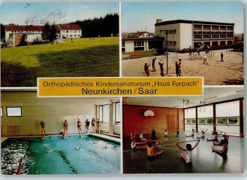 Neunkirchen Orthopädisches Kindersanatorium Haus Furpach Innenaufnahme Schwimmbad Turnhalle Kinderspielplatz 4-Bildaufnahme