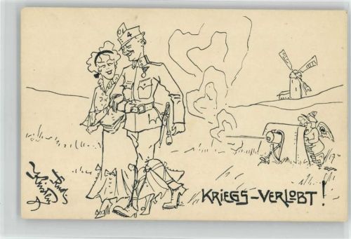Kriegs- Verlobt AK Deutschmeister Witwen und Waisenstiftung Nr. 80 Militär Karikatur Künstlerkarte