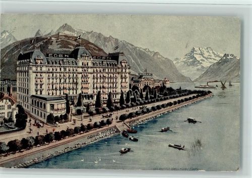 Montreux Grand Hôtel Eden Ruderboote Schwäne Personendampfschiff Segelboote Ruderboot