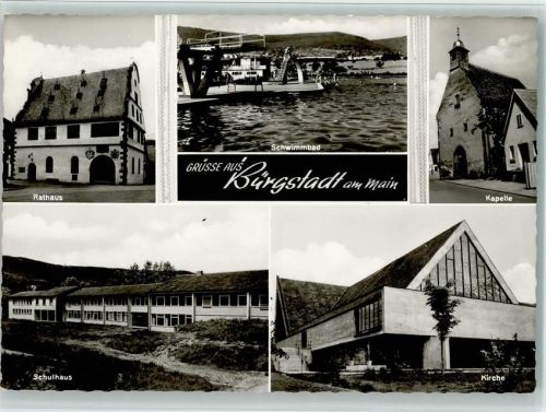 Bürgstadt Rathaus Schwimmbad Sprungturm Kapelle Schulhaus Kirche Mehrfachaufnahme