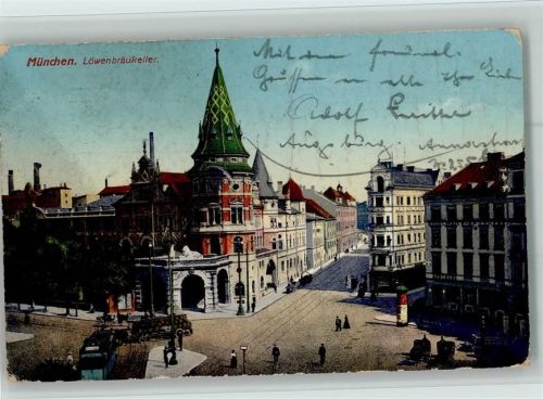 München 1911 Bierwagen, Straßenbahn, Litfaßsäule AK Ecken geschürft