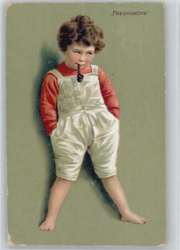 Lausbube Frechdachs mit einer Pfeife 1918 litho AK