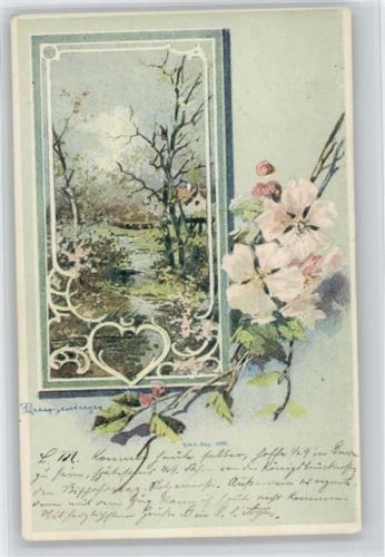 1905 AK Blüten Herz Jugendstil