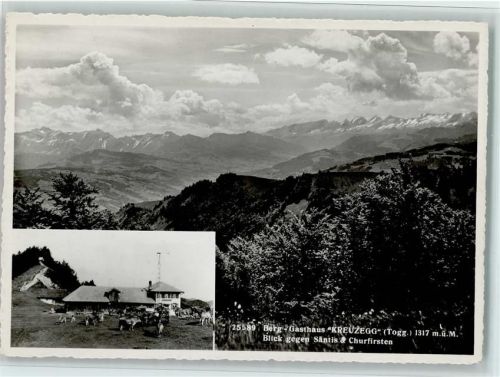 Wattwil Berg-Gasthaus Kreuzegg Blick auf Zürichsee und Schwyzeralpen