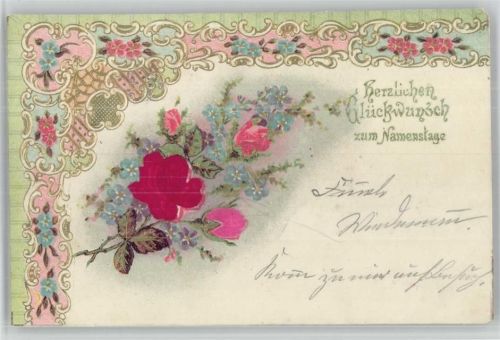 1902 Blumen Namenstage Seidenapplikation