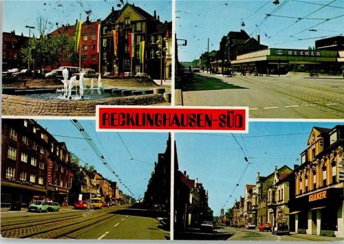 Recklinghausen Ortsansichten Fahnen Springbrunnen Geschäft Becker Apotheke 4-Bildaufnahme
