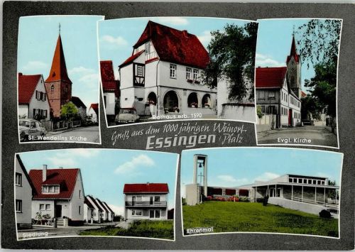 Essingen St. Wendelins Kirche Rathaus Evangel. Kirche Sidlung Ehrenmal Mehrfachaufnahme