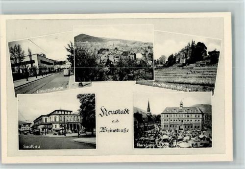 Neustadt Hauptpostamt Gesamtansicht Haardter Schlößchen Saalbau Marktplatz mit Rathaus Marktszene Mehrfachaufnahme